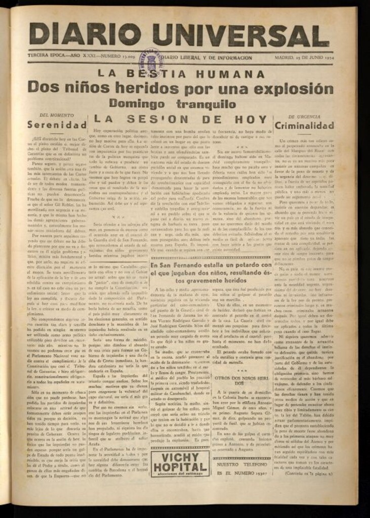 Miniatura de Diario Universal del 25 de junio de 1934