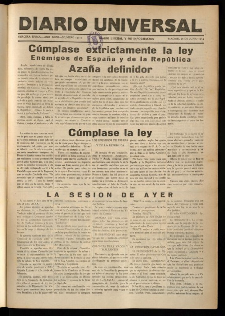 Miniatura de Diario Universal del 26 de junio de 1934