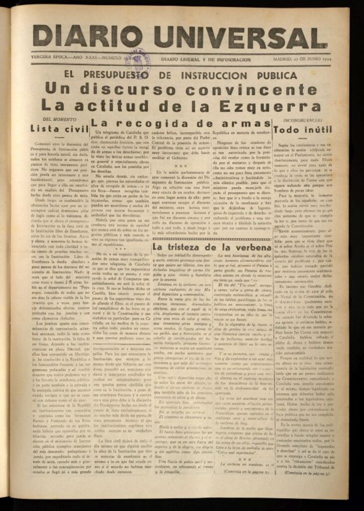 Miniatura de Diario Universal del 27 de junio de 1934