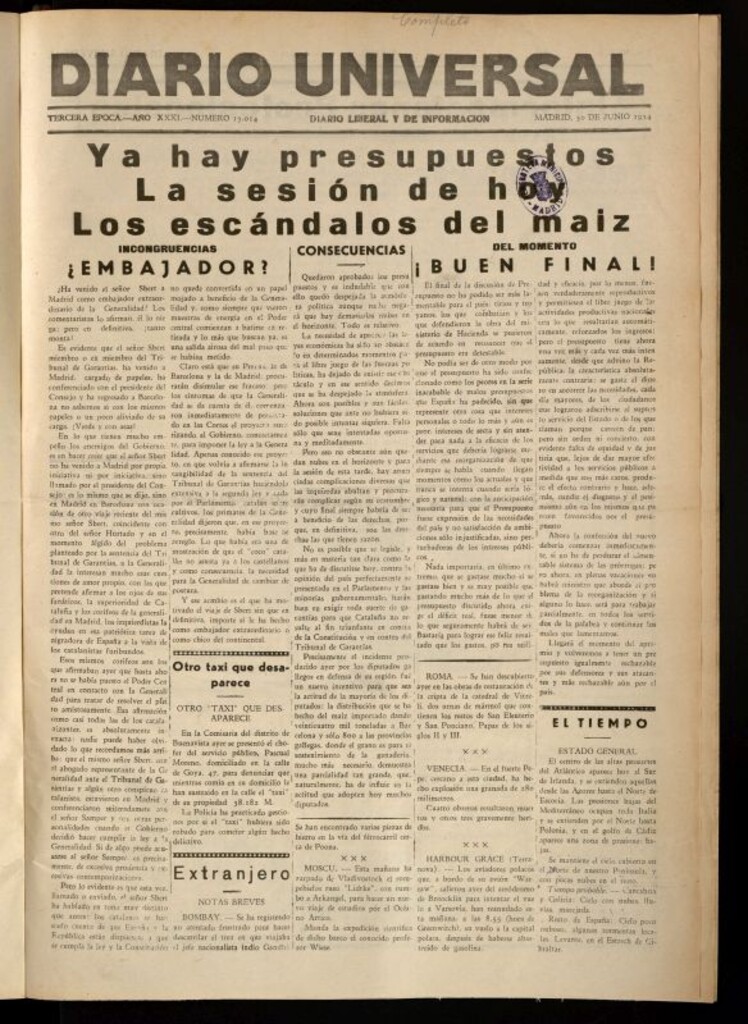 Miniatura de Diario Universal del 30 de junio de 1934