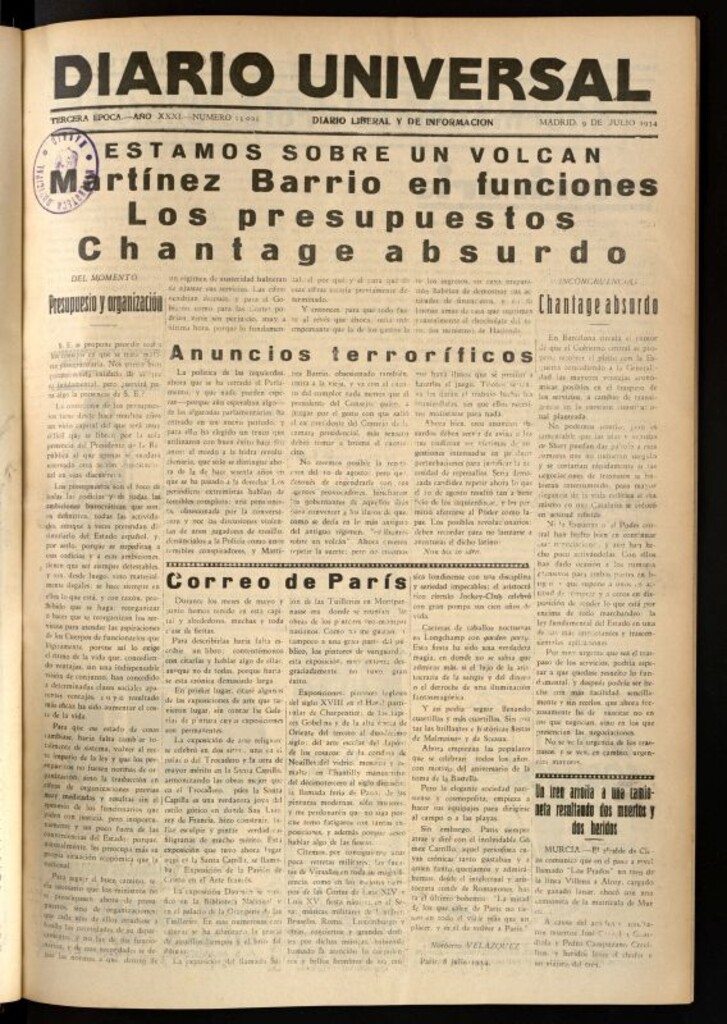 Miniatura de Diario Universal del 9 de julio de 1934