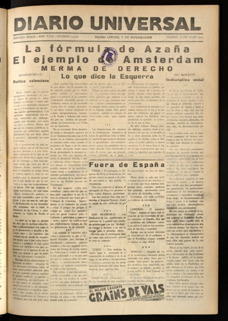 Miniatura de Diario Universal del 10 de julio de 1934