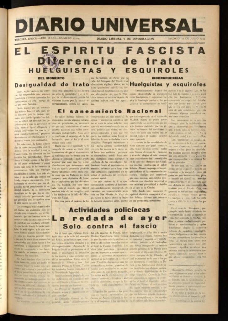 Miniatura de Diario Universal del 11 de julio de 1934