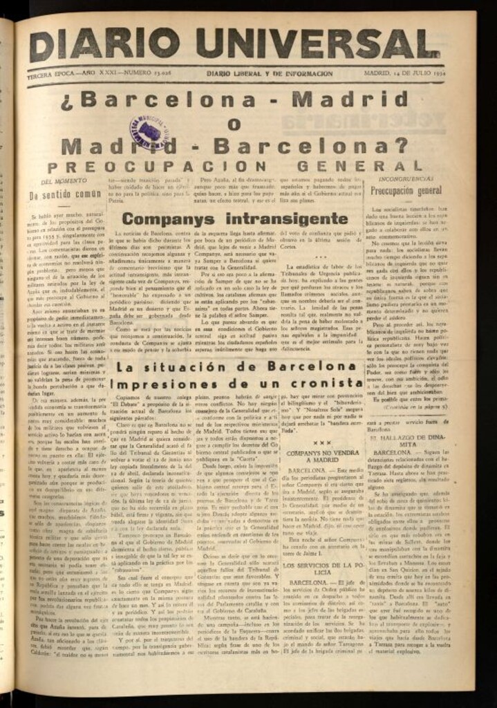 Miniatura de Diario Universal del 14 de julio de 1934