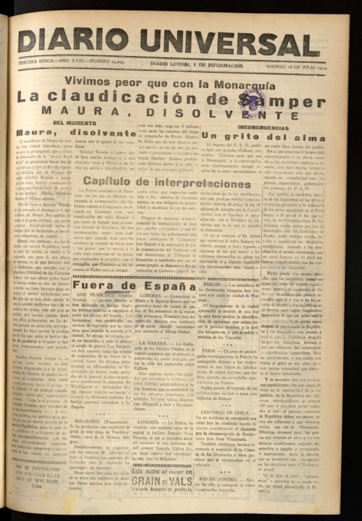 Miniatura de Diario Universal del 18 de julio de 1934