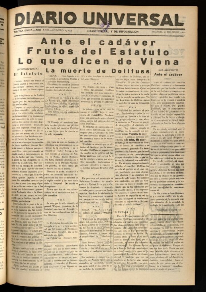 Miniatura de Diario Universal del 27 de julio de 1934
