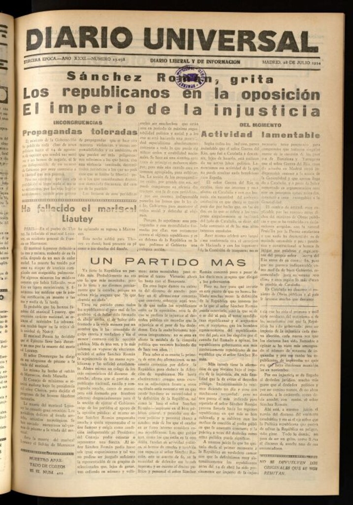 Miniatura de Diario Universal del 28 de julio de 1934