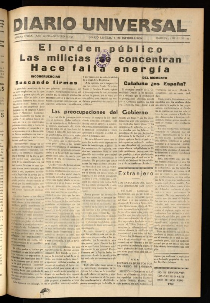 Miniatura de Diario Universal del 31 de julio de 1934