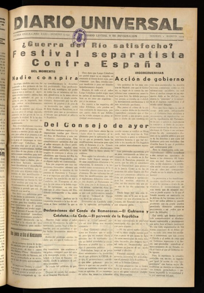 Miniatura de Diario Universal del 1 de agosto de 1934