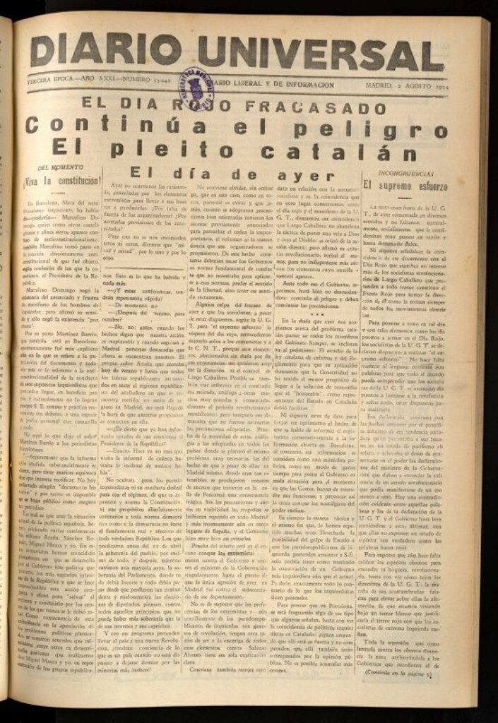 Miniatura de Diario Universal del 2 de agosto de 1934