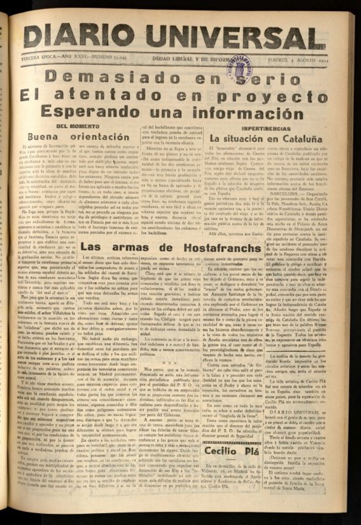 Miniatura de Diario Universal del 3 de agosto de 1934