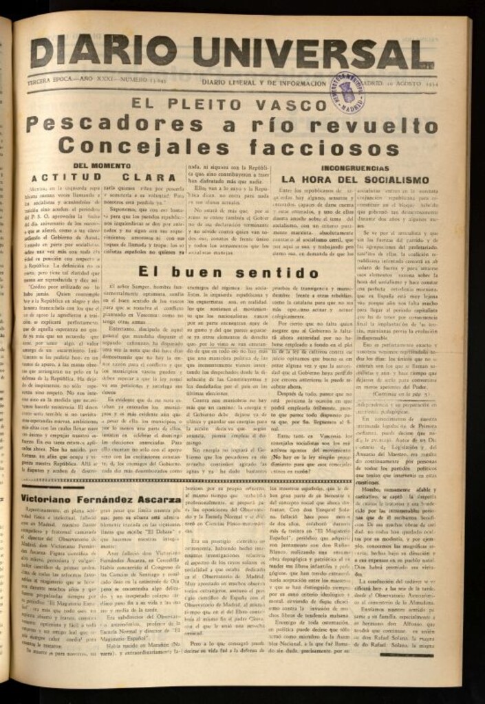 Miniatura de Diario Universal del 10 de agosto de 1934