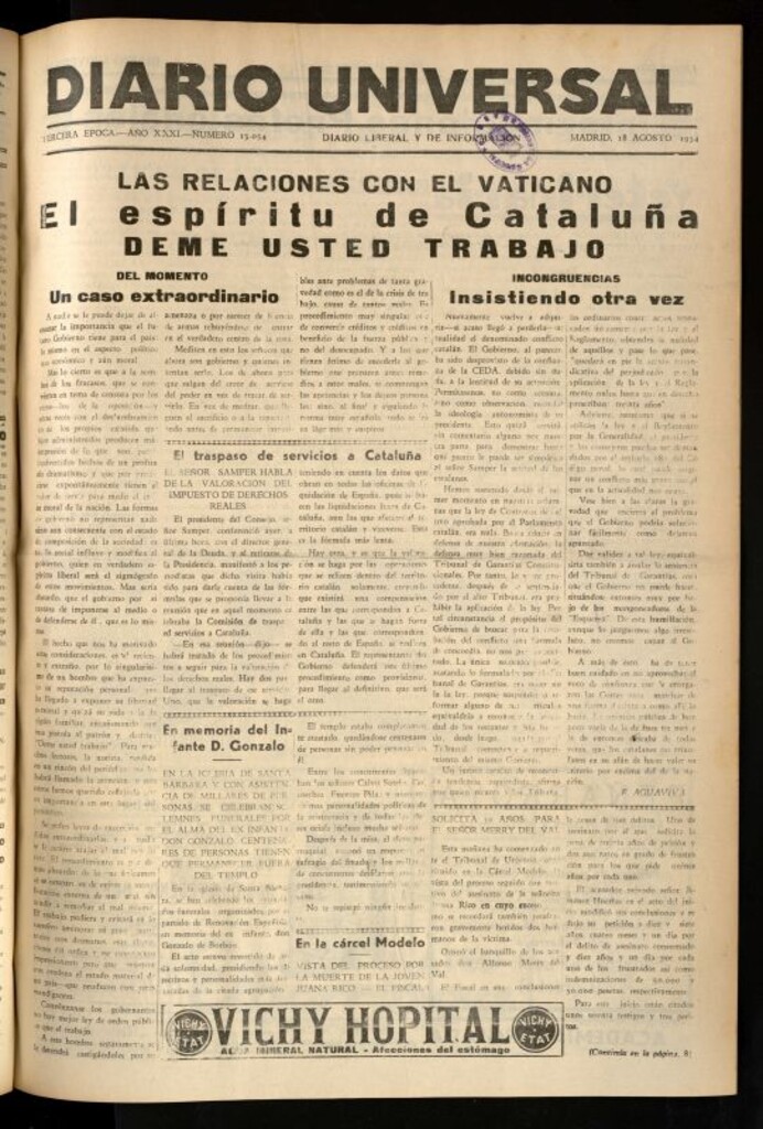 Miniatura de Diario Universal del 18 de agosto de 1934