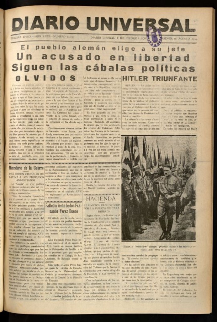 Miniatura de Diario Universal del 20 de agosto de 1934
