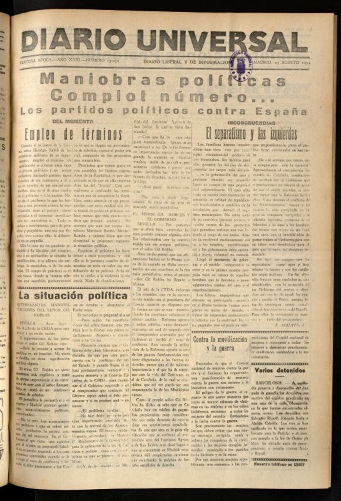 Miniatura de Diario Universal del 23 de agosto de 1934