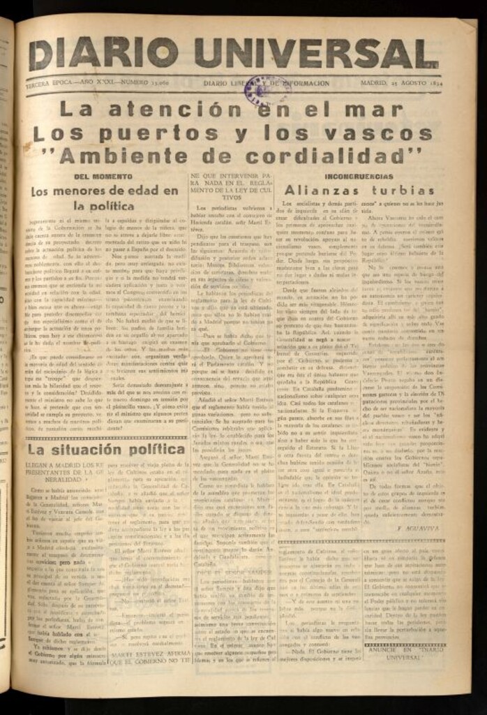 Miniatura de Diario Universal del 25 de agosto de 1934