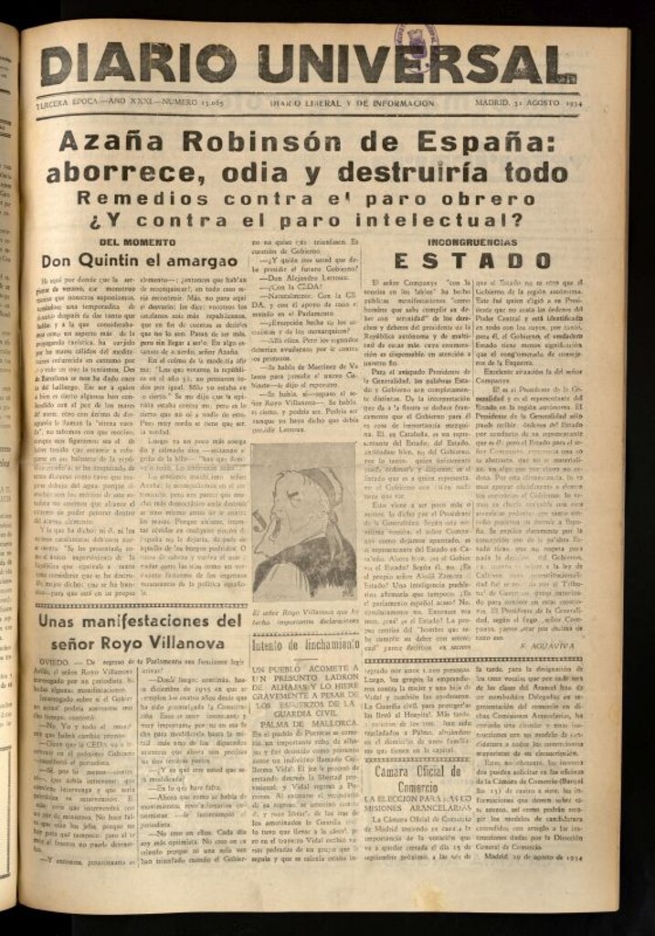 Miniatura de Diario Universal del 31 de agosto de 1934