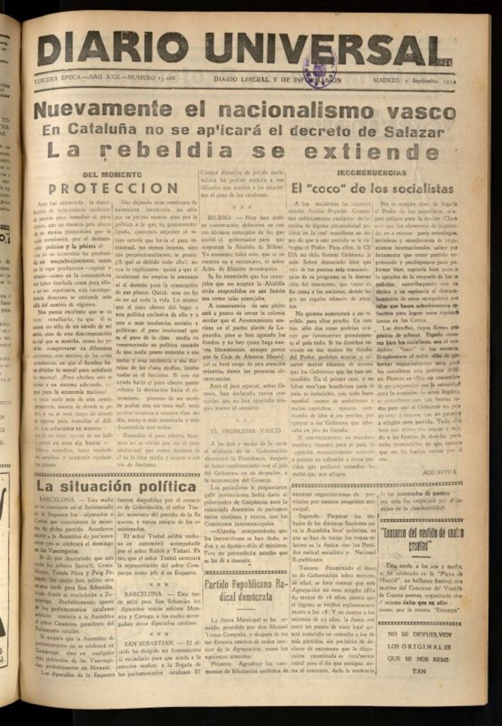 Miniatura de Diario Universal del 1 de septiembre de 1934