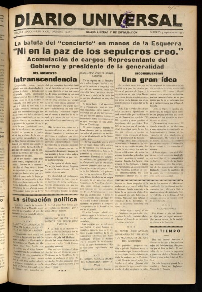 Miniatura de Diario Universal del 3 de septiembre de 1934