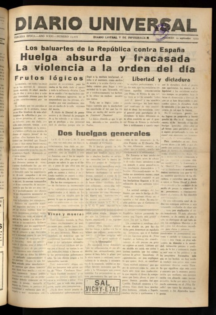 Miniatura de Diario Universal del 10 de septiembre de 1934