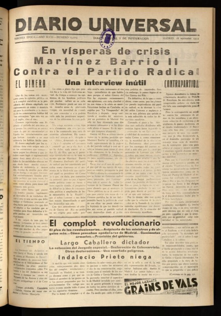 Miniatura de Diario Universal del 18 de septiembre de 1934