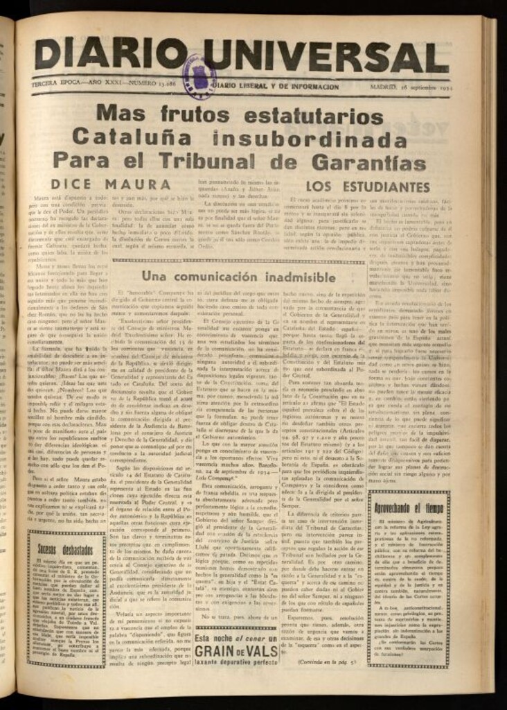 Miniatura de Diario Universal del 26 de septiembre de 1934