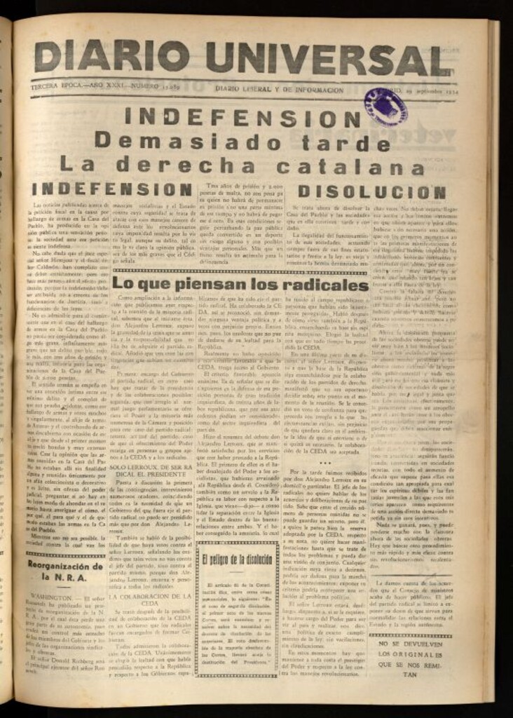Miniatura de Diario Universal del 29 de septiembre de 1934
