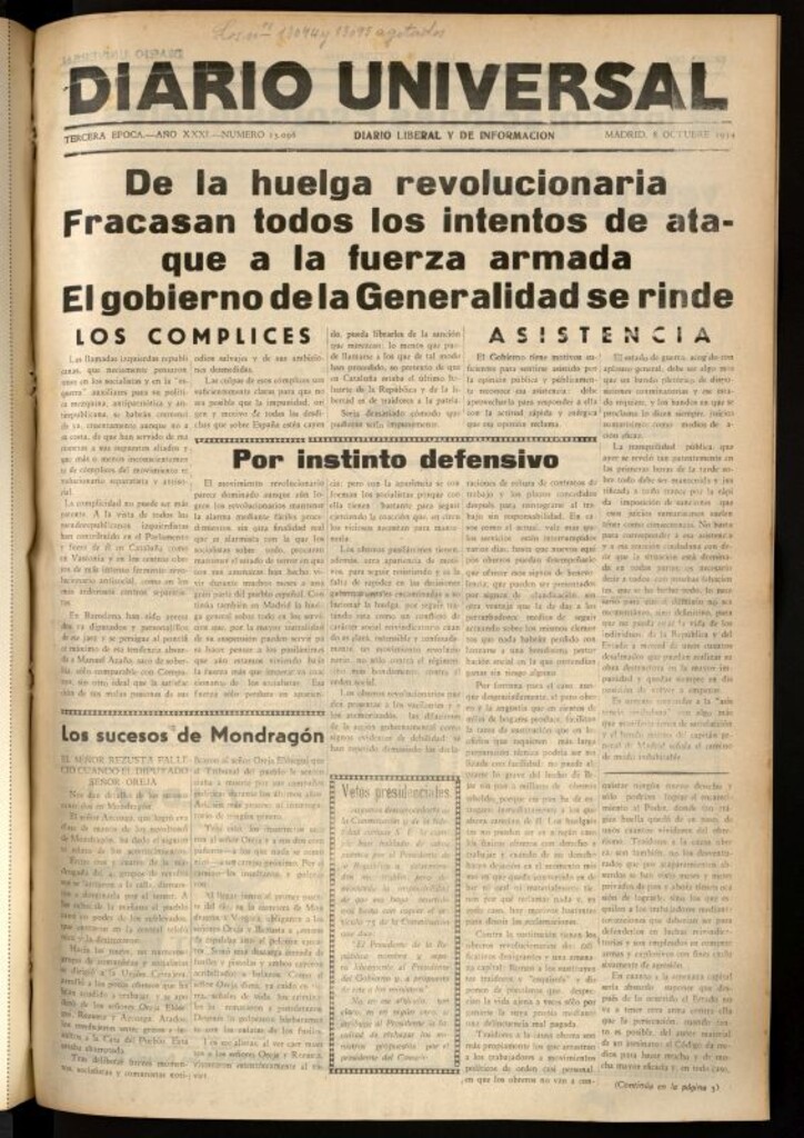 Miniatura de Diario Universal del 8 de octubre de 1934