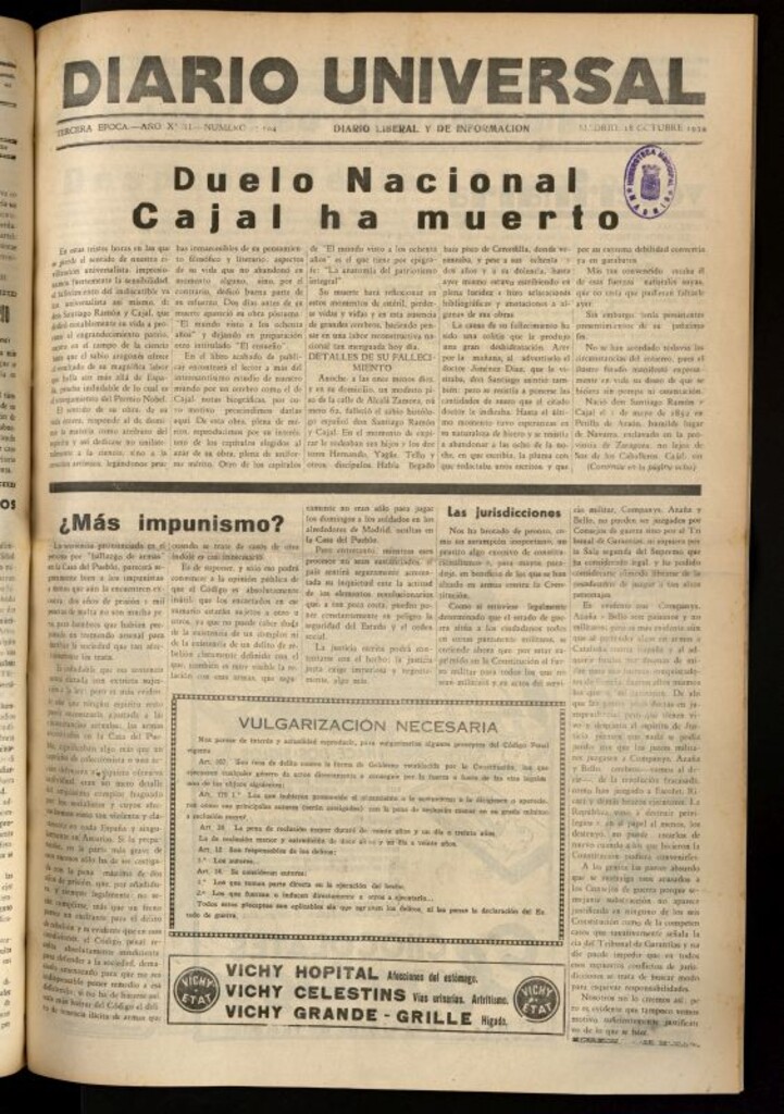 Miniatura de Diario Universal del 18 de octubre de 1934