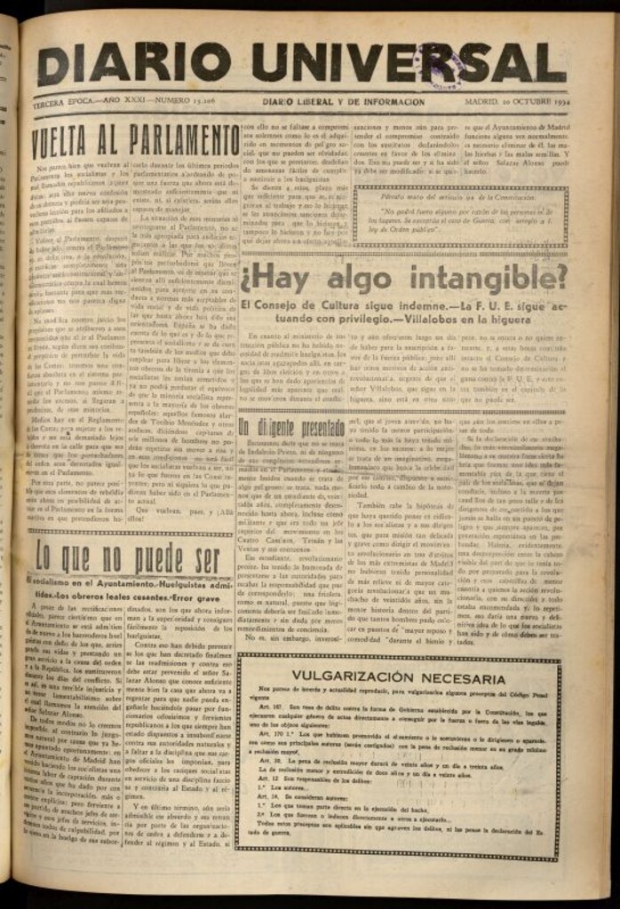Miniatura de Diario Universal del 20 de octubre de 1934
