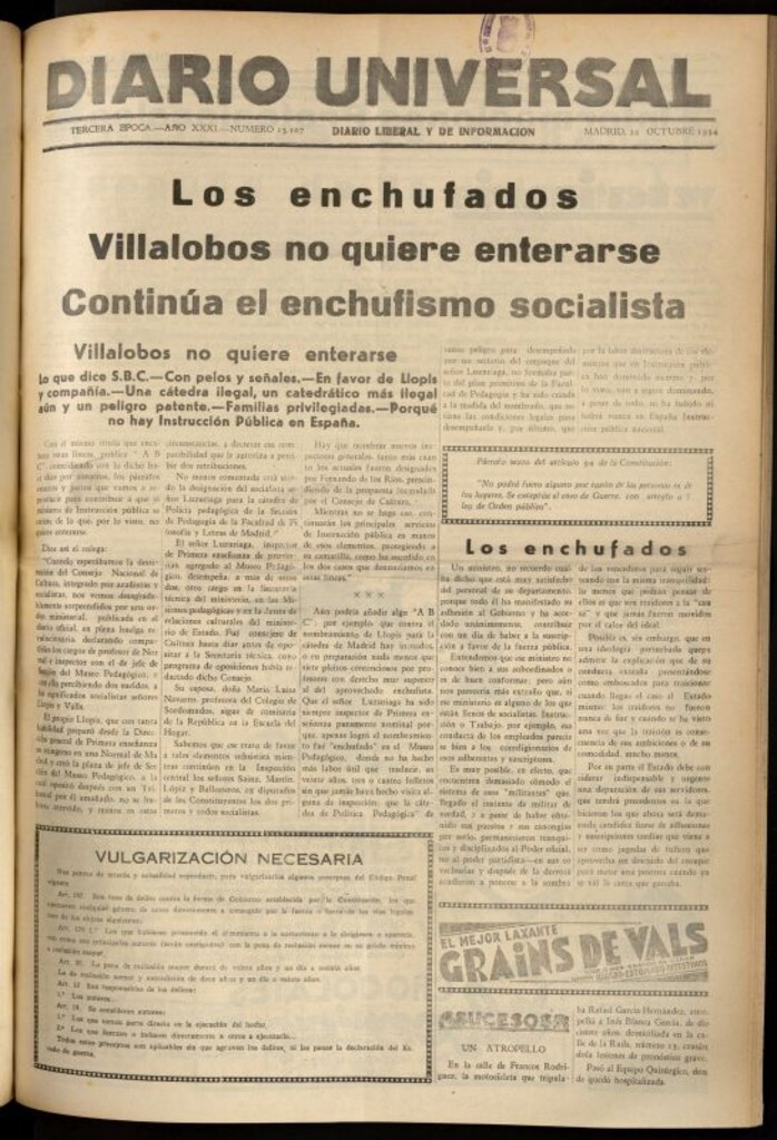 Miniatura de Diario Universal del 22 de octubre de 1934