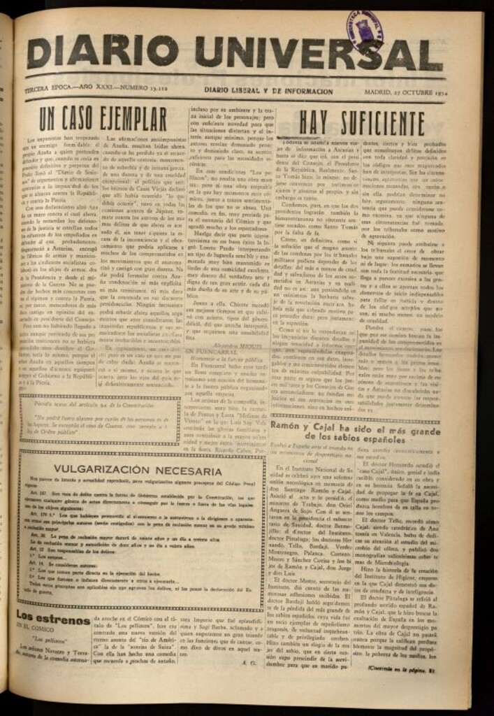 Miniatura de Diario Universal del 27 de octubre de 1934