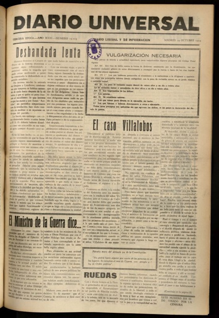 Miniatura de Diario Universal del 29 de octubre de 1934