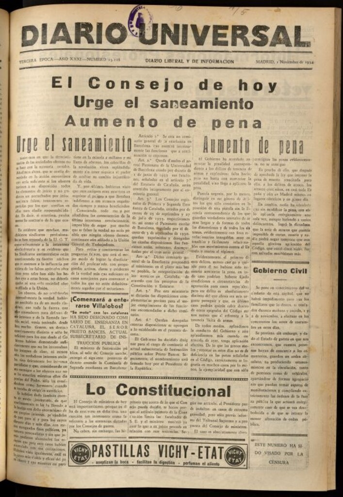 Miniatura de Diario Universal del 1 de noviembre de 1934