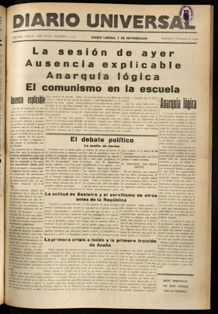 Miniatura de Diario Universal del 6 de noviembre de 1934