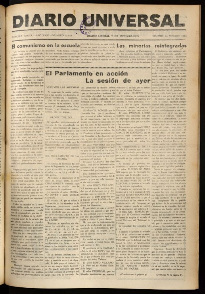 Miniatura de Diario Universal del 14 de noviembre de 1934