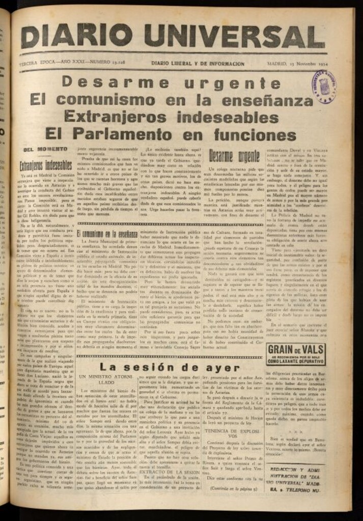 Miniatura de Diario Universal del 15 de noviembre de 1934