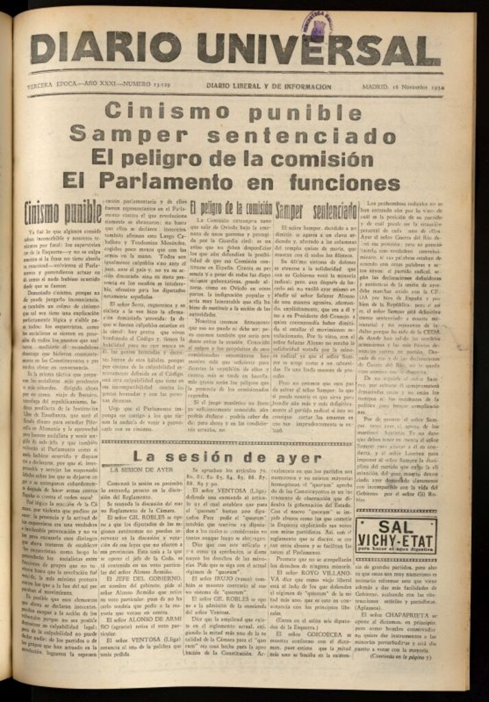 Miniatura de Diario Universal del 16 de noviembre de 1934