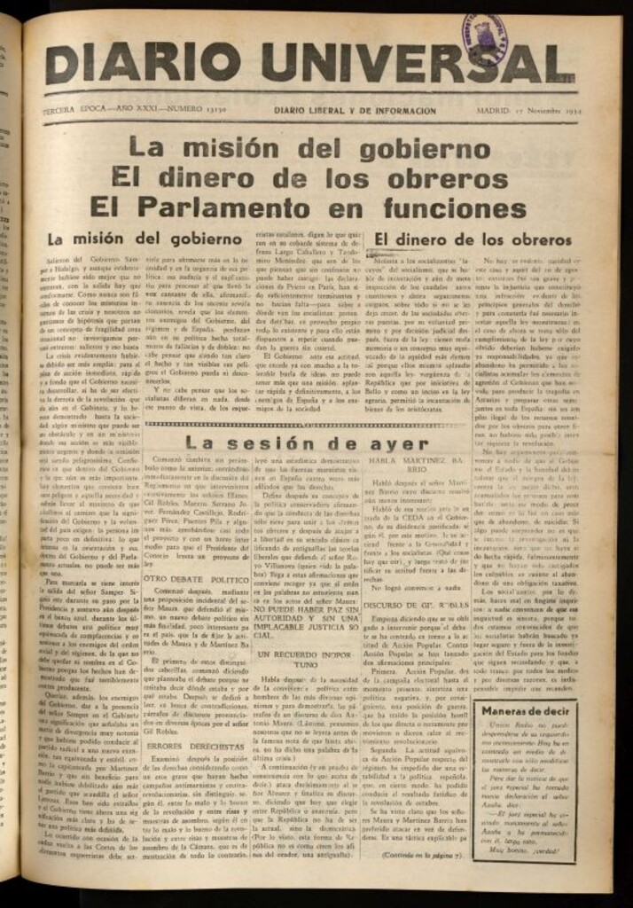 Miniatura de Diario Universal del 17 de noviembre de 1934