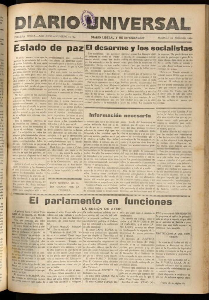 Miniatura de Diario Universal del 22 de noviembre de 1934