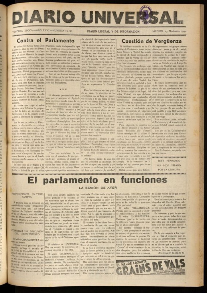 Miniatura de Diario Universal del 23 de noviembre de 1934