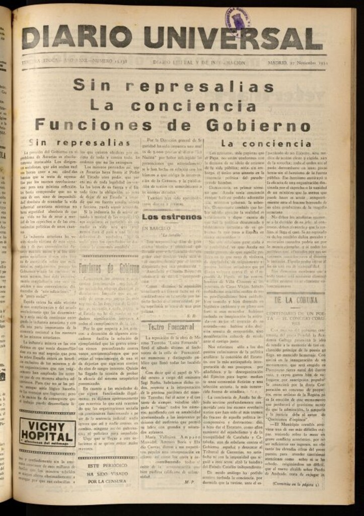 Miniatura de Diario Universal del 27 de noviembre de 1934