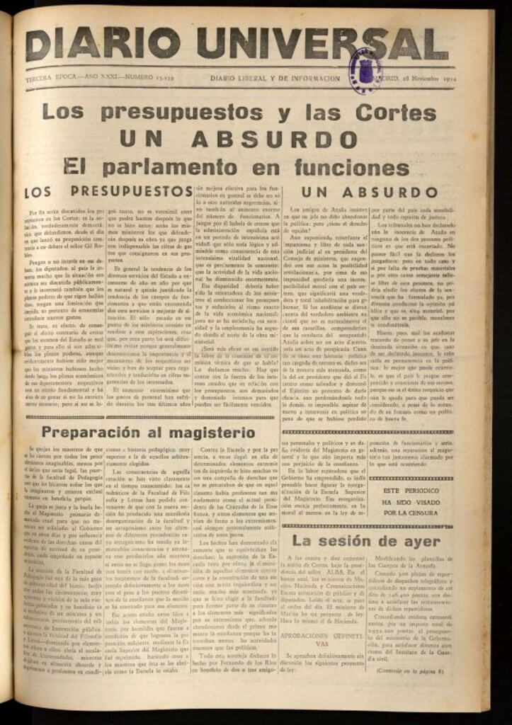 Miniatura de Diario Universal del 28 de noviembre de 1934