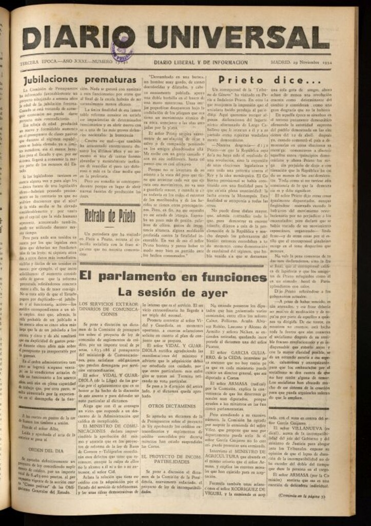 Miniatura de Diario Universal del 29 de noviembre de 1934