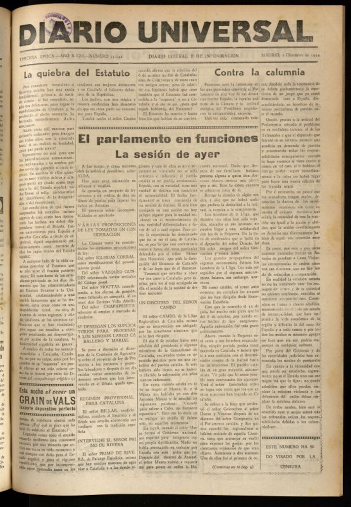 Miniatura de Diario Universal del 1 de diciembre de 1934