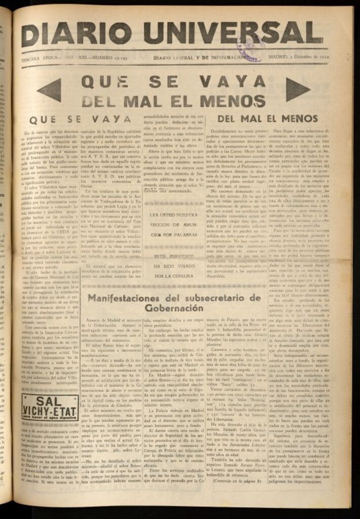 Miniatura de Diario Universal del 3 de diciembre de 1934