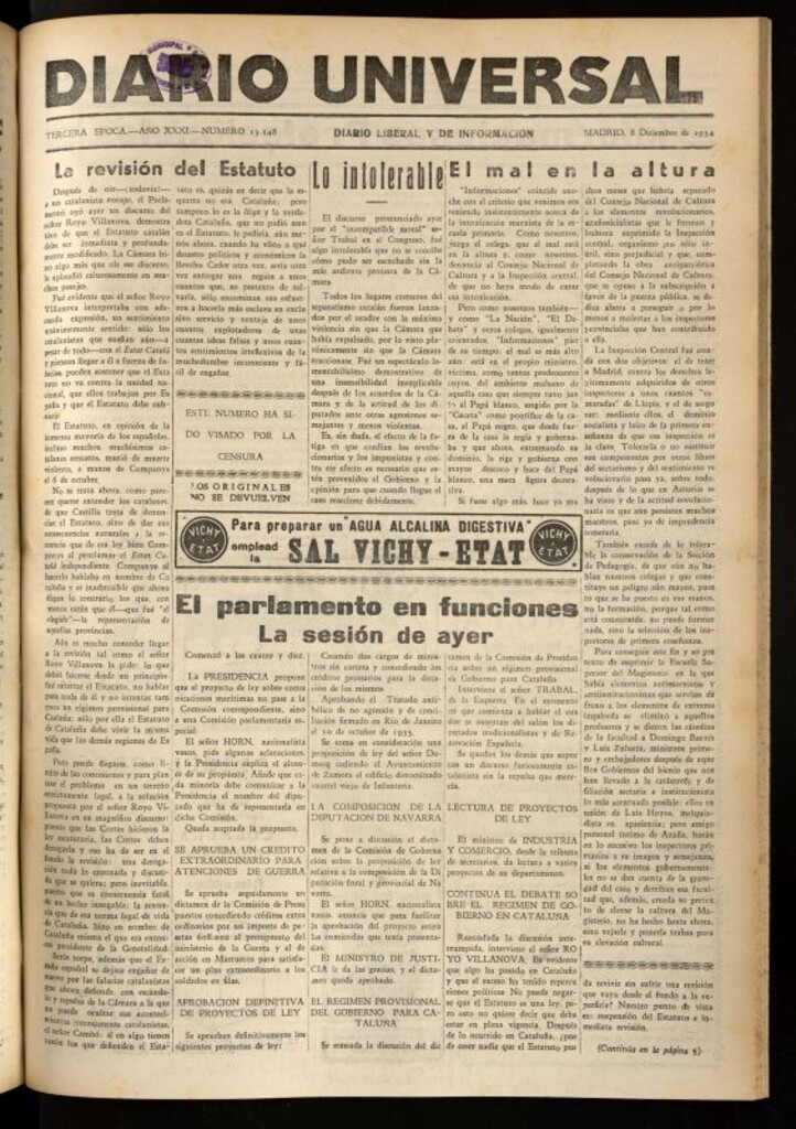 Miniatura de Diario Universal del 8 de diciembre de 1934
