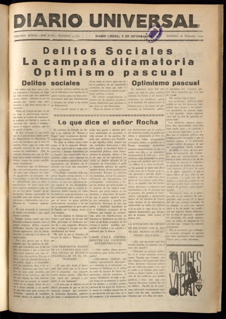Miniatura de Diario Universal del 26 de diciembre de 1934