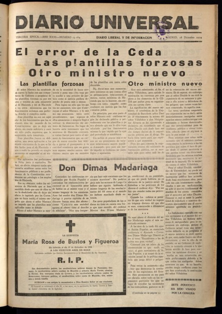 Miniatura de Diario Universal del 28 de diciembre de 1934