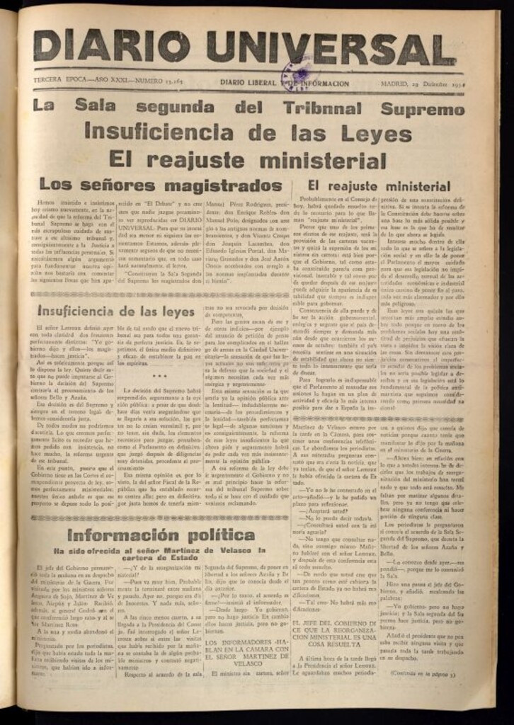Miniatura de Diario Universal del 29 de diciembre de 1934